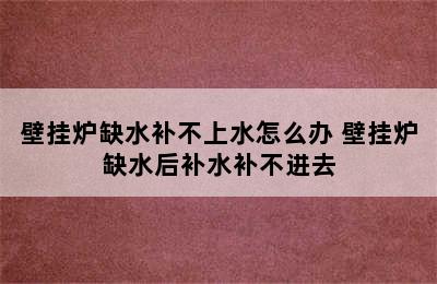 壁挂炉缺水补不上水怎么办 壁挂炉缺水后补水补不进去